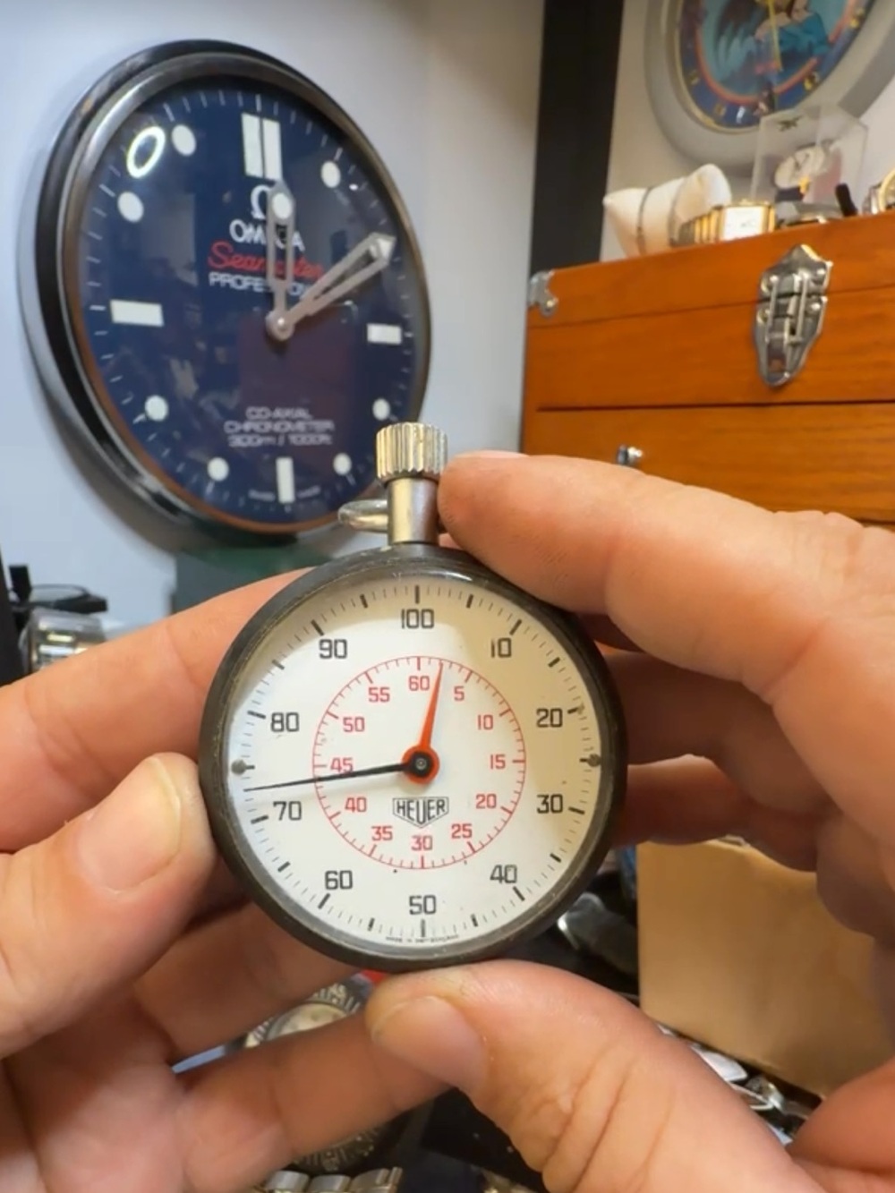 Tag Heuer Pocket Stopwatch with White Dial and Red Accents